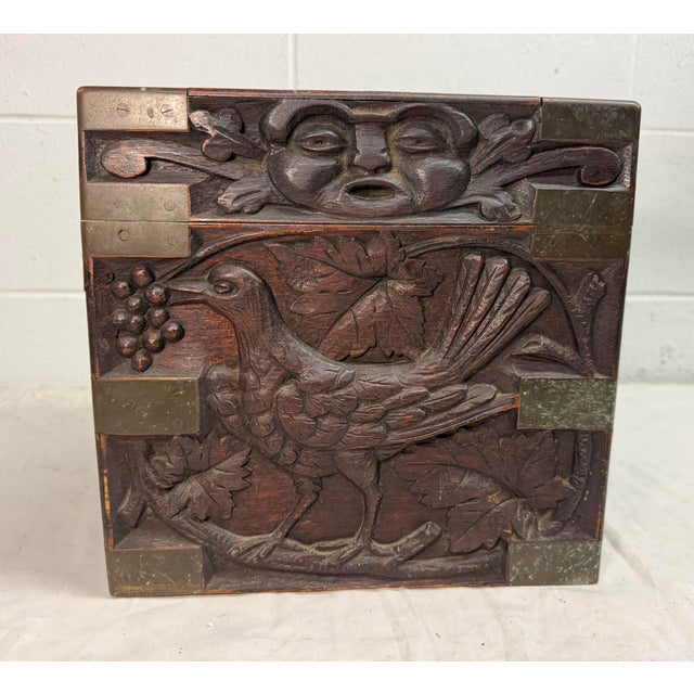 Antique 19th Century Victorian Hand Carved Wood Brass Folk Art Sculptural Box For Sale - Image 10 of 18