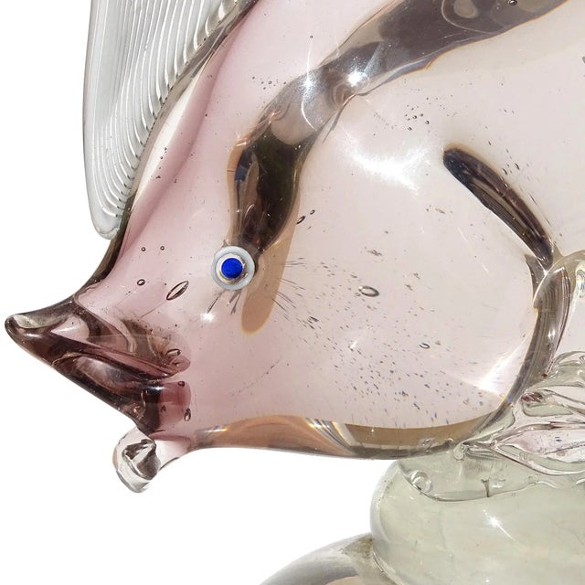 Beautiful vintage Murano hand blown Sommerso soft transparent champagne with a hint of purple Italian art glass fish on...