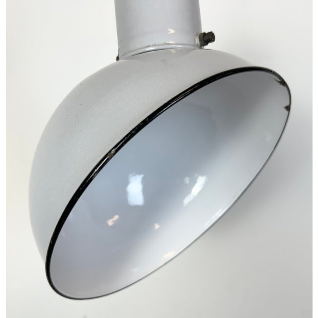 Metal Industrial Grey Enamel Factory Pendant Lamp, 1960s For Sale - Image 7 of 18