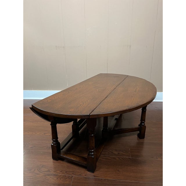 Antique English Oak Coffee Table Drop Leaf Jacobean Wake Table Gateleg C1930 For Sale - Image 18 of 18