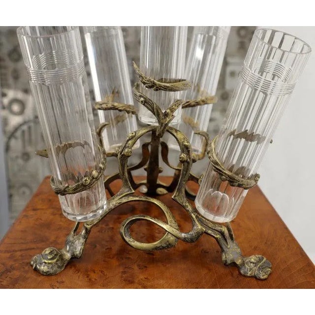 Art Nouveau 5 Branches Center Piece Cut Glass Vases For Sale - Image 10 of 13
