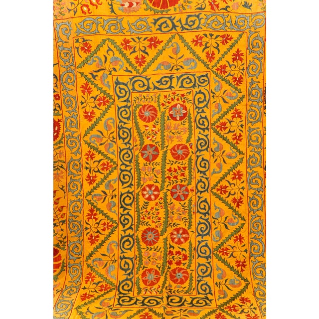 Asian Antique Large Vintage Embroidered Uzbek Suzani Yellow Blue Red For Sale - Image 3 of 12