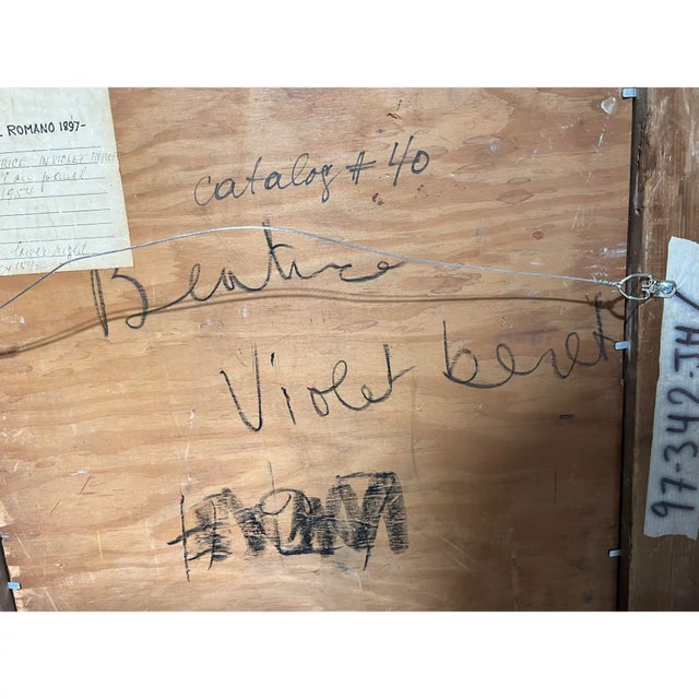 Emanuel Romano 1954 E. Romano "Beatrice in Violet Beret" Oil Painting on Artist Board For Sale - Image 4 of 5