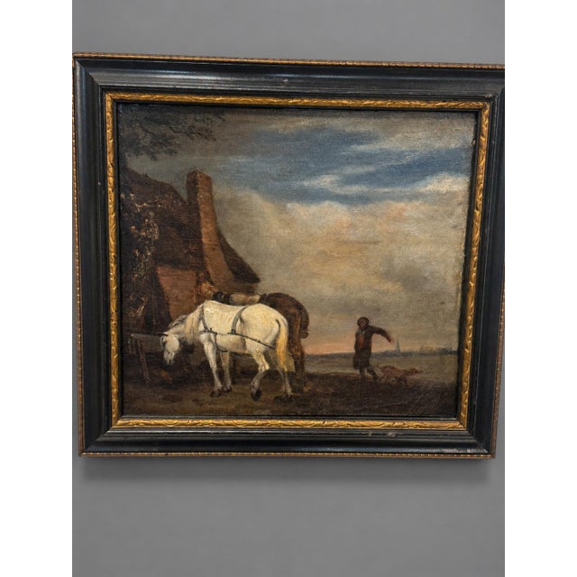 After Paulus Potter (1649), "Horses Tethered at a Cottage Door" 18th Century For Sale - Image 10 of 10