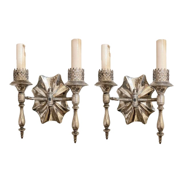 1920's French Silver Plated Sconces - a Pair For Sale