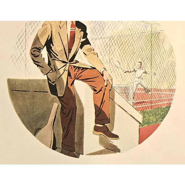 Mid-Century Modern `1949 Mid-Century French Print for the Man Who Loves the Sport of Tennis. For Sale - Image 3 of 3