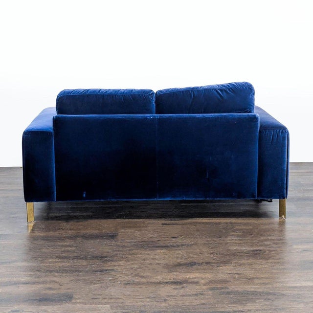 2000 - 2009 Jason Furniture Modern Blue Velvet Loveseat With Gold Legs For Sale - Image 5 of 7