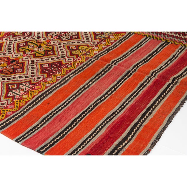 Mid 20th Century Vibrant Red, Orange & Yellow Flatweave Kilim For Sale - Image 9 of 10