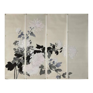 Chrysanthemum Mural Hand Painted Wallpaper - 4 Panels For Sale