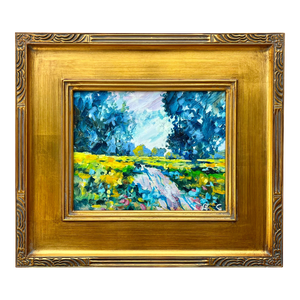 Original American Impressionist Landscape Oil Painting of Trees and a Meadow of Flowers