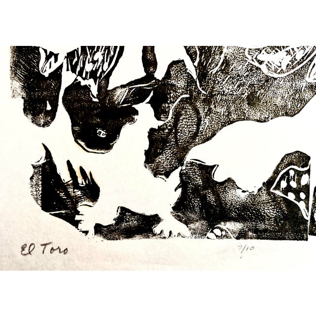 1980s Vintage Abstract Expressionist Wood Block Print Titled “El Toro” by Sylvia T. Gavurin. For Sale - Image 5 of 9