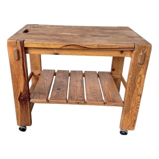 Pine Serving Cart on Casters, 1980s For Sale