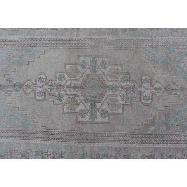 Tan Vintage Turkish Medallion Oushak Area Rug in Tan, Taupe, Pink, and Green For Sale - Image 8 of 9