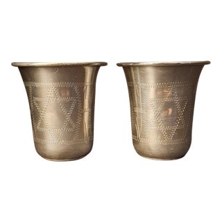 Antique 84 mark Sterling Silver Kiddush Cups Engraved Magen David Star Judaica - Pair For Sale