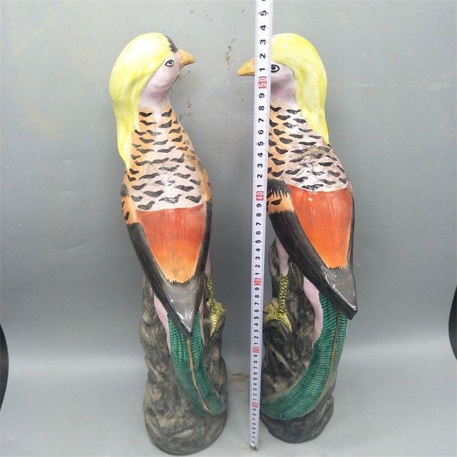 Traditional Pair of Vintage Porcelain Pheasant Figures – 20.9" Hand-Painted Bird Statues For Sale - Image 3 of 5