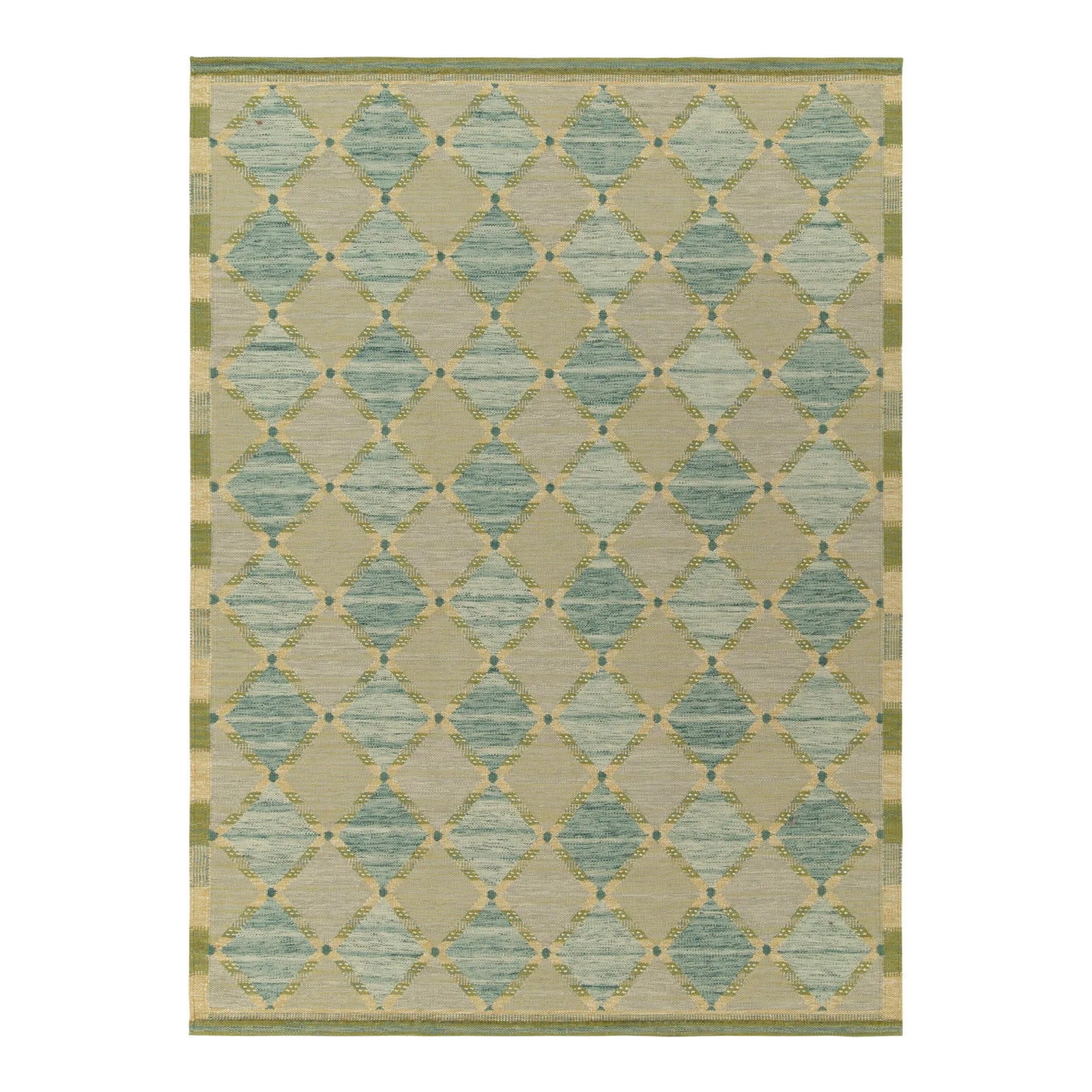Rug & Kilim's Scandinavian Style Custom Kilim Rug in Blue and Green ...