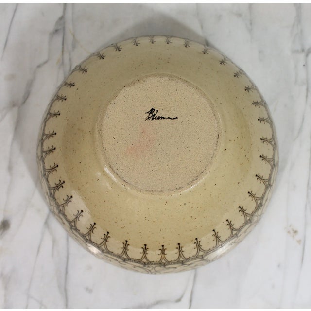 Ceramic Vintage Studio Art Pottery Serving Bowl W/ Bird Motif For Sale - Image 7 of 7