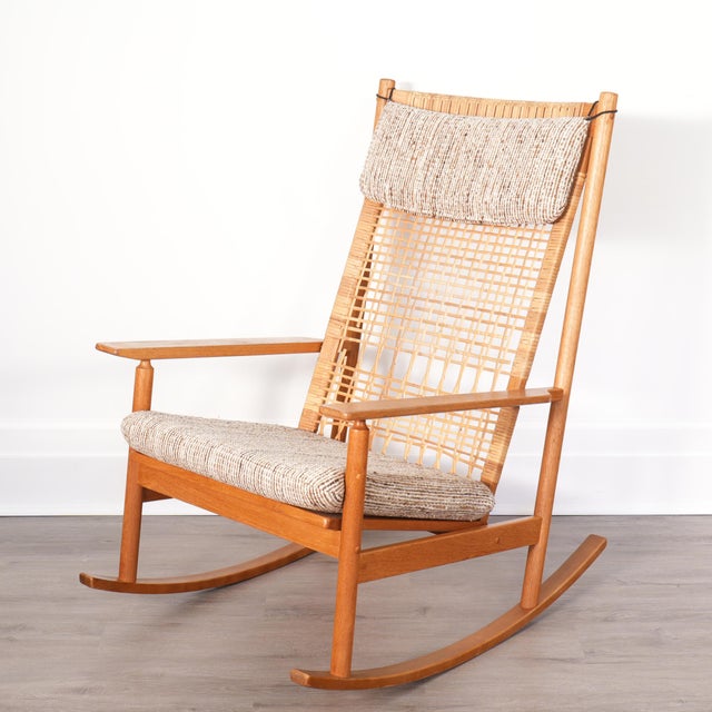 Mid-Century Modern 1960s Attributed to Hans Olsen for Juul Kristensen Model 532-a Teak and Cane Rocking Chair - Denmark For Sale - Image 3 of 9