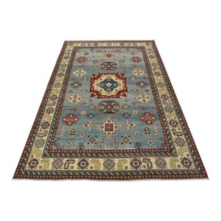 Kazak Rug 10’1” X 13’6” Blue Wool Tribal Hand-Knotted Oriental Carpet For Sale