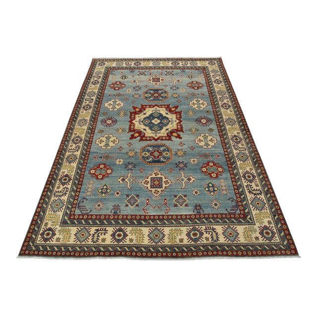 Kazak Rug 10’1” X 13’6” Blue Wool Tribal Hand-Knotted Oriental Carpet For Sale