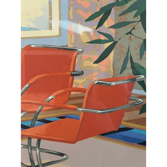 Max Hayslette Signed Vintage Serigraph “Interior With Mies” – Modernist Interior With Mies Chairs & Ocean View For Sale In Los Angeles - Image 6 of 9