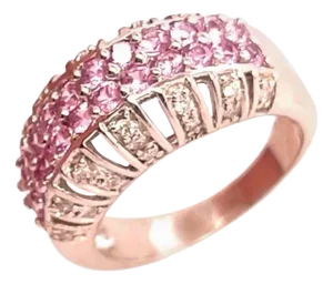 14 Karat White Gold Dome Ring With Pink Sapphires and Diamonds