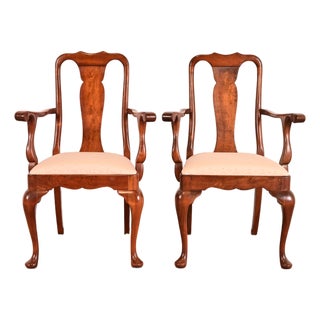 Stickley Queen Anne Carved Solid Cherry Wood Armchairs, Pair For Sale