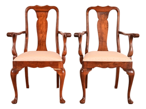 Stickley Queen Anne Carved Solid Cherry Wood Armchairs, Pair