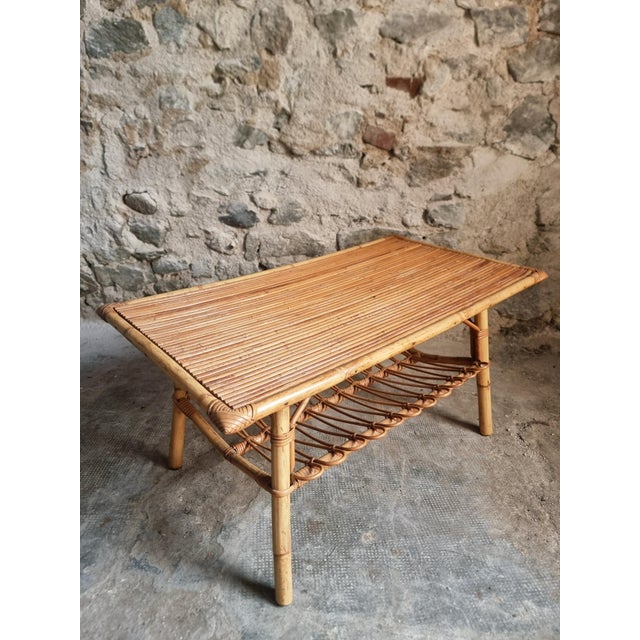 Wood Vintage Bamboo and Rattan Coffee Table with Magazine Rack, France, 1960s-1970s For Sale - Image 7 of 14