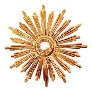 Large Sunburst Wall Mirror in Gilded Wood, Italy, 1960s For Sale
