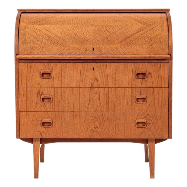 Mid Century Swedish Teak Rolltop Secretary Desk by Egon Ostergaard For Sale