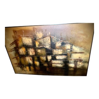 1960s Large Mid-Century Modern Attributed to Carlo of Hollywood Palette Knife Painting Signed by Carlo – 48x24 For Sale