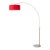 1960s Nova of California Adjustable Floor Lamp - 92" Mid Century Modern Arc Lamp, Weathered Brass Body, Crimson Red Linen Shade, White Marble Base For Sale