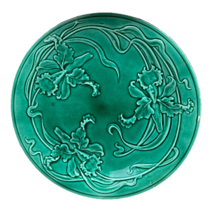 19th Century Green Majolica Orchid Plate Saint Clement
