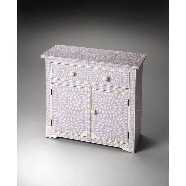 Spritely Home Accent Furniture Vivienne 29 in. W Rectangular Bone Inlay 1 Drawer 2 Door Console Chest For Sale - Image 4 of 5