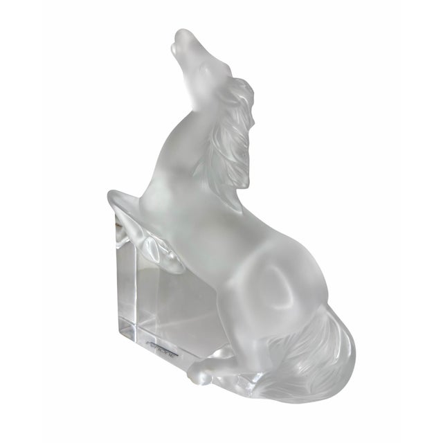 Pair of Lalique Frosted Crystal Kazak Horse Sculpture Bookends. Signed to bottom as illustrated in photos.