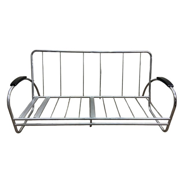 Art Deco Mid 20th Century Art Deco Chrome Tubular Sofa & Lounge Chair Set Newly Reupholstered For Sale - Image 3 of 11