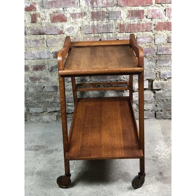 1970s Vintage Oak Veneer Serving Cart, 1970s For Sale - Image 5 of 9