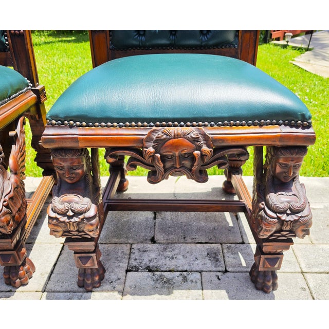Traditional Antique Italian Renaissance Revival Hand Carved Dining Chairs Set of 4 For Sale - Image 3 of 18