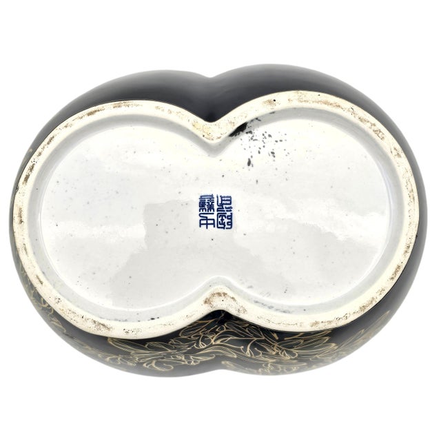 Rare Chinese Conjoined Ginger Jar With Stand 15.5" Black Gold Double Lidded For Sale - Image 15 of 15