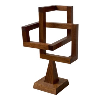 Vintage Abstract Geometric Walnut Sculpture by John Hartman, Circa 1960s-70s For Sale