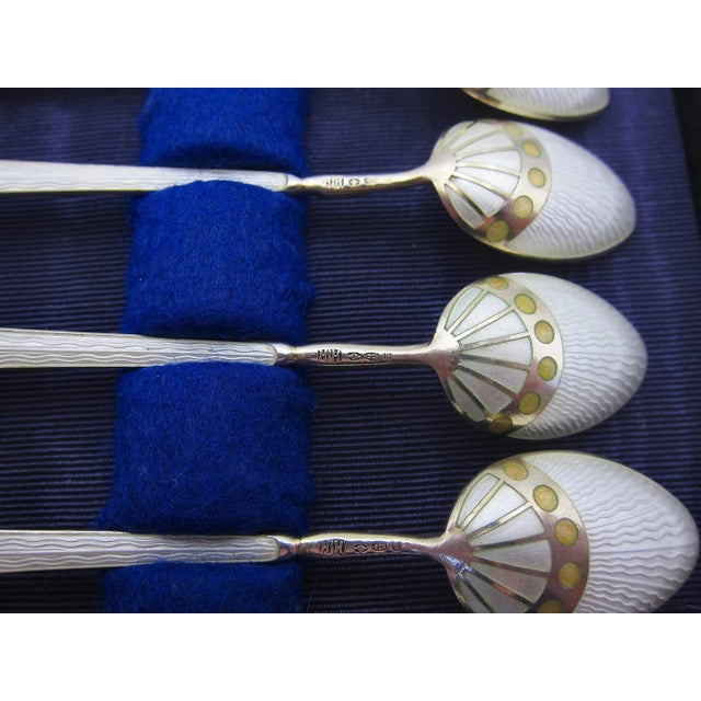 Metal Art Deco Sterling Silver Enamel Spoon Set From Henry James Hulbert For Sale - Image 7 of 12