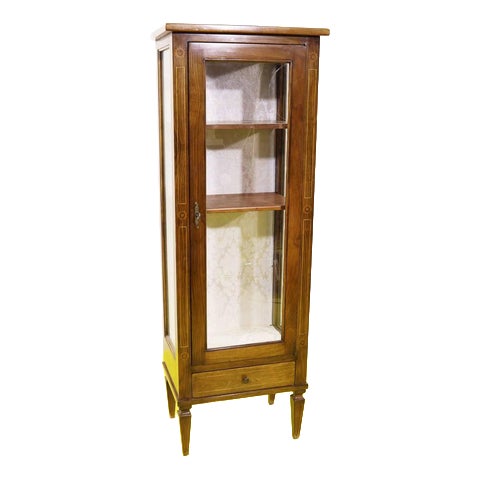 Wooden Display Cabinet with Glass Inserts and Inlays For Sale