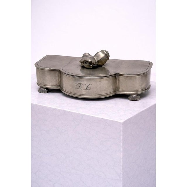 Swedish Art Deco Pewter Jewelry Box with Purple Velvet Interior from GAB, 1933 For Sale - Image 3 of 8