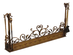 Gold Finish Iron Gothic Fireplace Fender Set