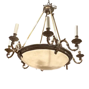 Spanish Brass and Frosted Dome Glass Fixture Chandelier With 8 Arms