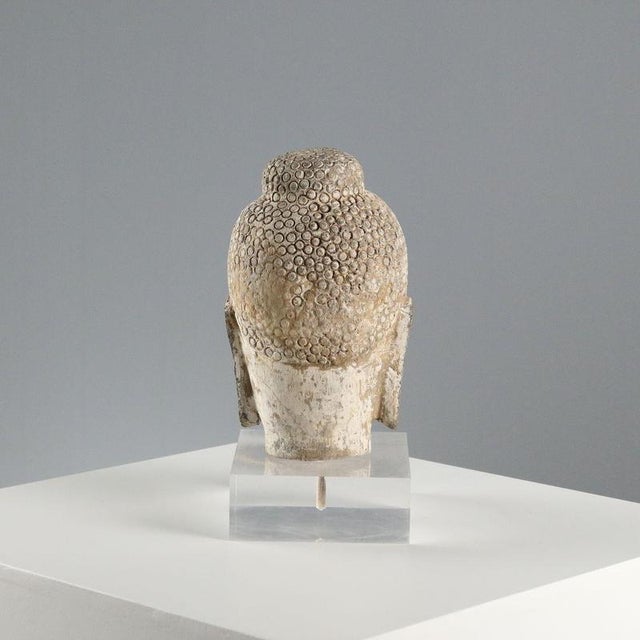 Stone Buddha Head with Acrylic Glass Base For Sale - Image 3 of 9