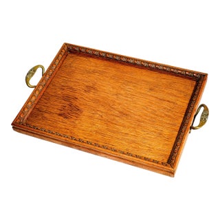 English Oak Brass Handle Wood Antique Serving Tray St. Dunstans World War I Collectible Barware For Sale