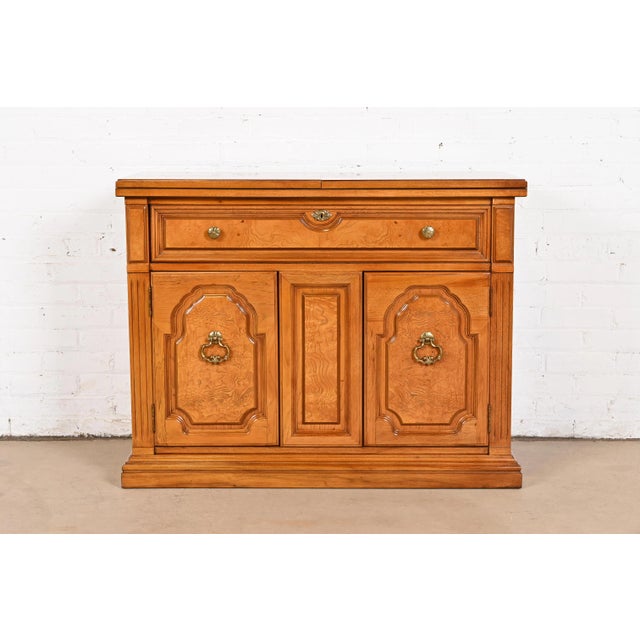 Thomasville French Regency Louis XVI Burled Walnut Flip Top Buffet Server or Bar Cabinet For Sale - Image 12 of 12