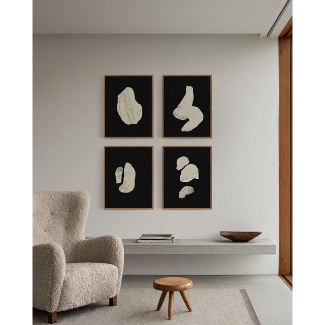 Set of 4 geometric prints 16"x20" size open edition giclee prints. Elegant abstract beige figures on black background....